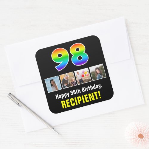 98th Birthday Rainbow âœ98â Custom Photos  Name Square Sticker