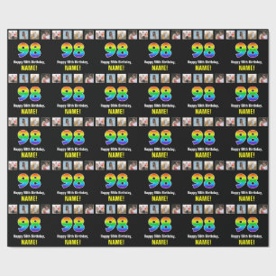 98th Birthday: Rainbow “98“; Custom Photos & Name Wrapping Paper