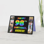 [ Thumbnail: 98th Birthday: Rainbow Text, Custom Photos & Name Card ]