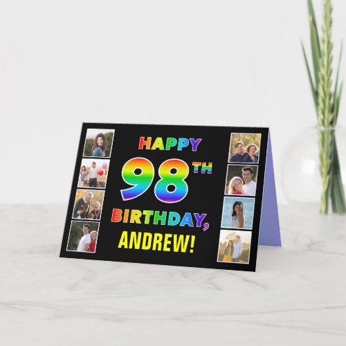 98th Birthday Rainbow Text Custom Photos  Name Card