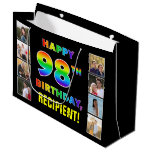 [ Thumbnail: 98th Birthday: Rainbow Text, Custom Photos & Name Gift Bag ]