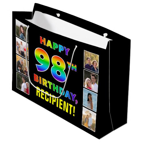 98th Birthday Rainbow Text Custom Photos  Name Large Gift Bag