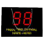 [ Thumbnail: 98th Birthday: Red Digital Clock Style "98" + Name Gift Bag ]