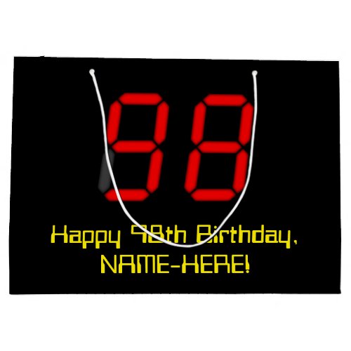 98th Birthday Red Digital Clock Style 98  Name Large Gift Bag