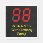 [ Thumbnail: 98th Birthday: Red Digital Clock Style "98" + Name Napkins ]
