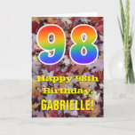 [ Thumbnail: 98th Birthday; Rustic Autumn Leaves; Rainbow "98" Card ]