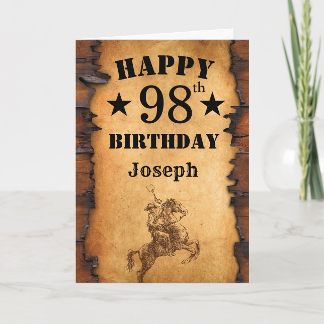 98th Birthday Rustic Country Western Cowboy Horse Card (Front)