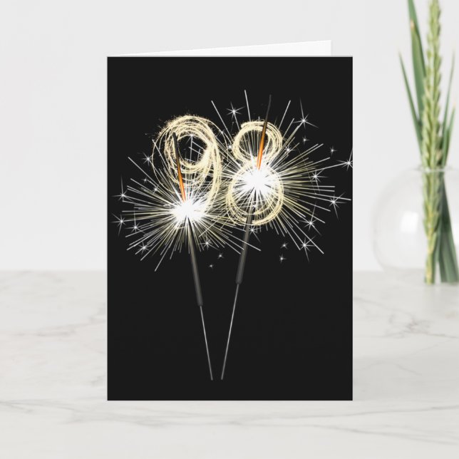 98th Birthday Sparklers on Black Card (Front)