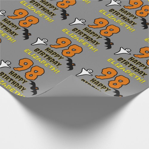 98th Birthday Spooky Halloween Theme Custom Name Wrapping Paper