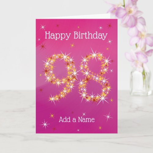 98th Birthday - Star Number - Pink/Purple - Age 98