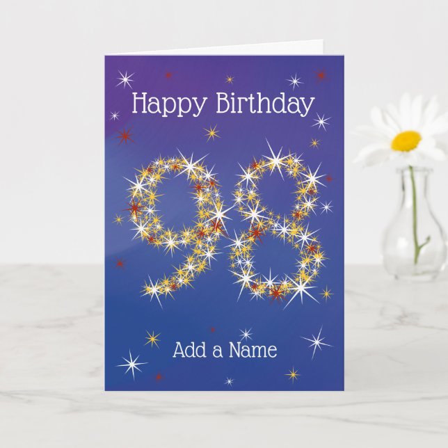 98th Birthday - Stars Numbers - Blue - Age 98 Card (Small Plant)