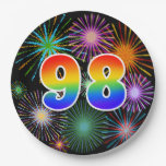 [ Thumbnail: 98th Event - Fun, Colorful, Bold, Rainbow 98 Paper Plates ]
