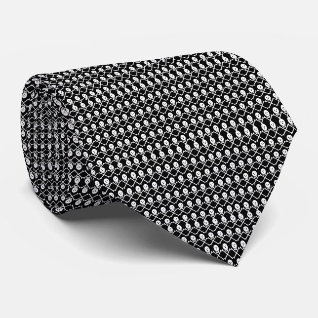 992614 BLACK WHITE SKULL CROSSBONES PIRATE GANG PA NECK TIE (Rolled)