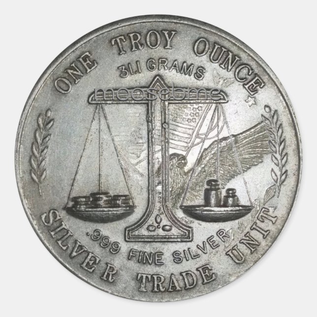 .999 One Troy Ounce Silver Front and Back Classic Round Sticker (Front)
