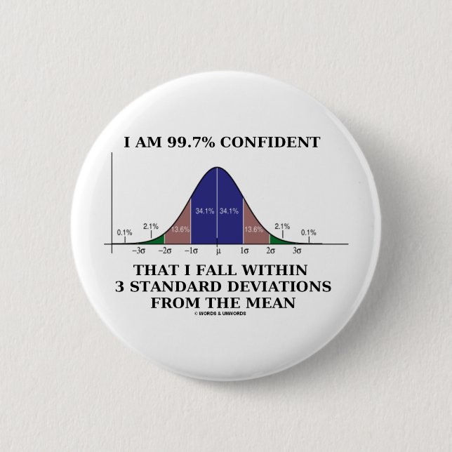 99.7% Confident Within 3 Standard Deviations Mean Button (Front)