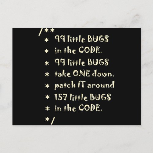 99 Bugs In  Code Software Funny Engineer Tester Holiday Postcard