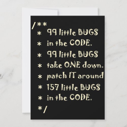 99 Bugs In  Code Software Funny Engineer Tester Thank You Card