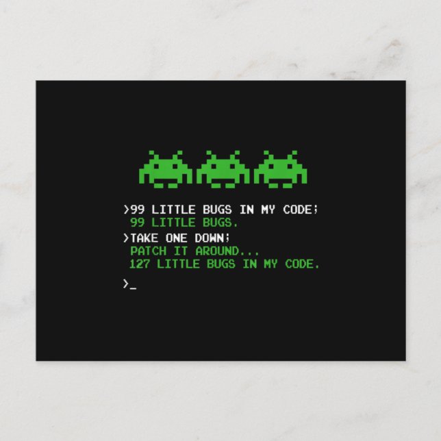 99 Little Bugs In The Code Software Engineer Announcement Postcard (Front)