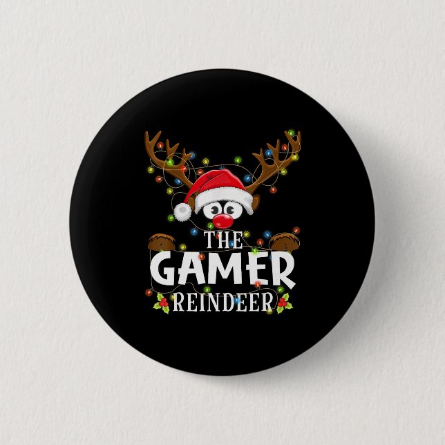 99 Matching Christmas The Gamer Reindeer Pajama  Button (Front)