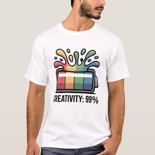 99 Percent Creativity Battery Splash Funny Artist  T-Shirt (Front)
