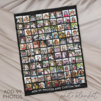 99 Photo Collage Grid with Text - black Fleece Blanket
