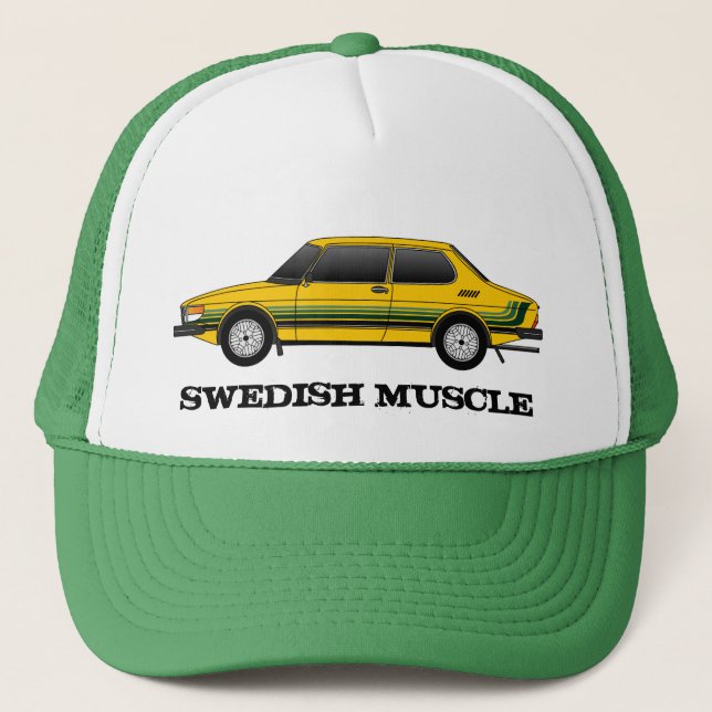 99T_sedan with stripes, SWEDISH MUSCLE Trucker Hat (Front)