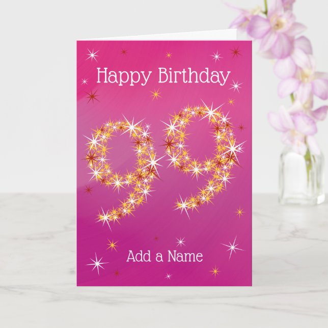 99th Birthday - 99 in Stars - Pink - Age 99 Card (Orchid)