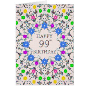 99th Birthday Abstract Flowers Cards