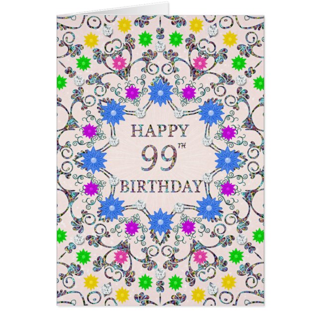 99th Birthday Abstract Flowers  Cards (Front)