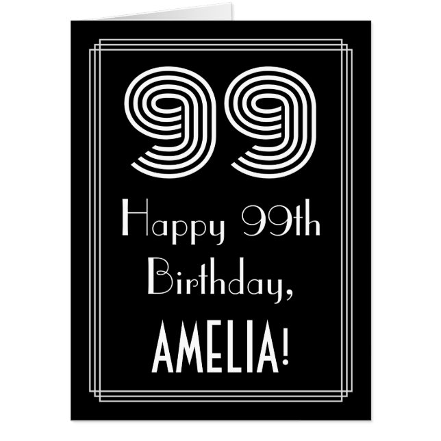 99th Birthday — Art Deco Inspired Look “99” + Name Card (Front)