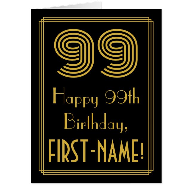 99th Birthday: Art Deco Inspired Look “99” + Name Card (Front)