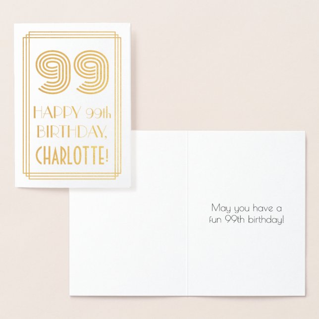99th Birthday - Art Deco Inspired Look "99" & Name Foil Card (Display)