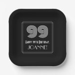 [ Thumbnail: 99th Birthday — Art Deco Inspired Look “99” + Name Paper Plates ]