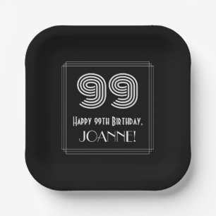 99th Birthday — Art Deco Inspired Look “99” + Name Paper Plates