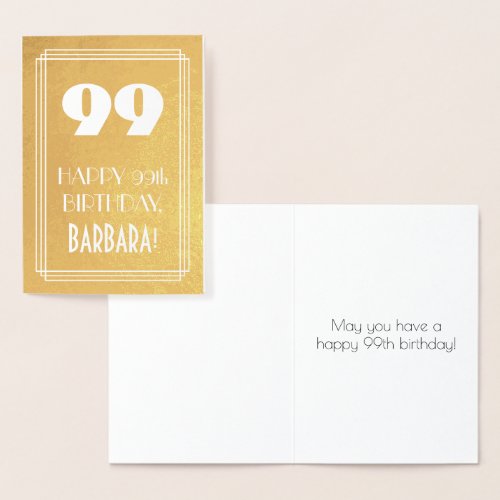 99th Birthday  Art Deco Style 99  Custom Name Foil Card