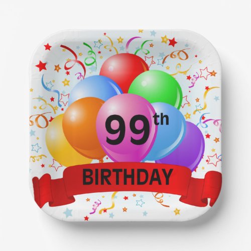 99th Birthday Balloons Banner Paper Plates