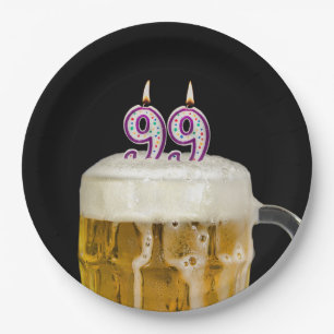 99th Birthday Beer on black Paper Plate