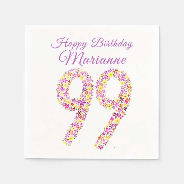 99th birthday birthday 99 flowers watercolor art  napkins (Front)