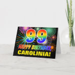 [ Thumbnail: 99th Birthday: Bold, Fun, Fireworks, Rainbow 99 Card ]