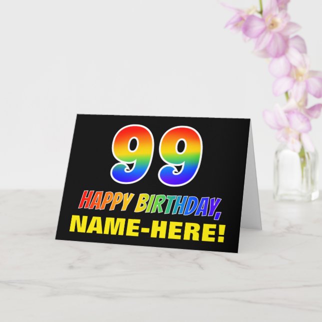 99th Birthday: Bold, Fun, Simple, Rainbow 99 Card (Orchid)