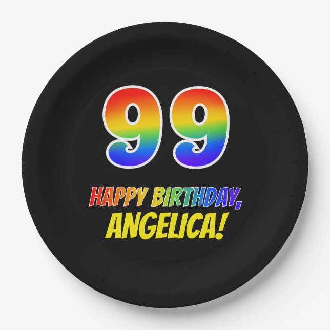 99th Birthday: Bold, Fun, Simple, Rainbow 99 Paper Plates (Front)