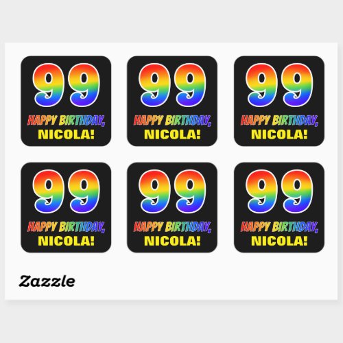 99th Birthday Bold Fun Simple Rainbow 99 Square Sticker