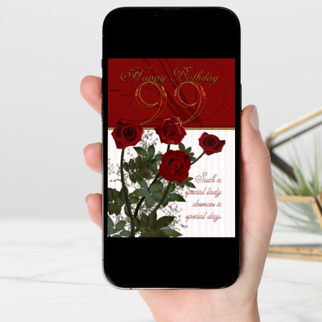 99th Birthday Card With Roses (Front Digital)