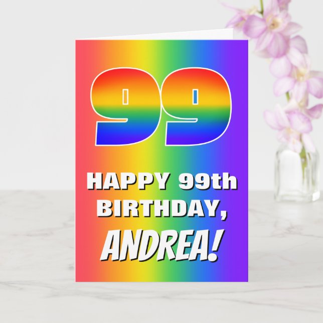 99th Birthday: Colorful, Fun Rainbow Pattern # 99 Card (Orchid)
