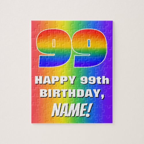 99th Birthday Colorful Fun Rainbow Pattern  99 Jigsaw Puzzle