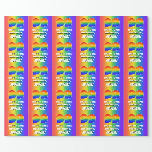 99th Birthday Colorful Fun Rainbow Pattern  99 Wrapping Paper