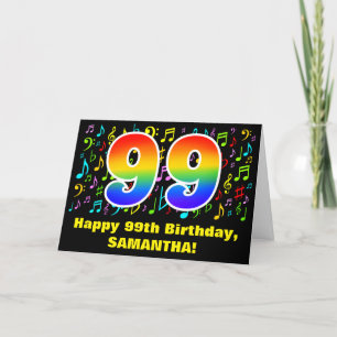 99th Birthday: Colorful Music Symbols & Rainbow 99 Card