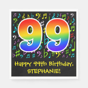 99th Birthday - Colorful Music Symbols, Rainbow 99 Napkins