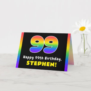 99th Birthday: Colorful Rainbow # 99, Custom Name Card