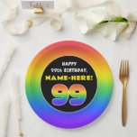 [ Thumbnail: 99th Birthday: Colorful Rainbow # 99, Custom Name Paper Plates ]